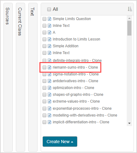 Under Current Class pane, Text is selected. In list under Text pane, the name of one text is highlighted.